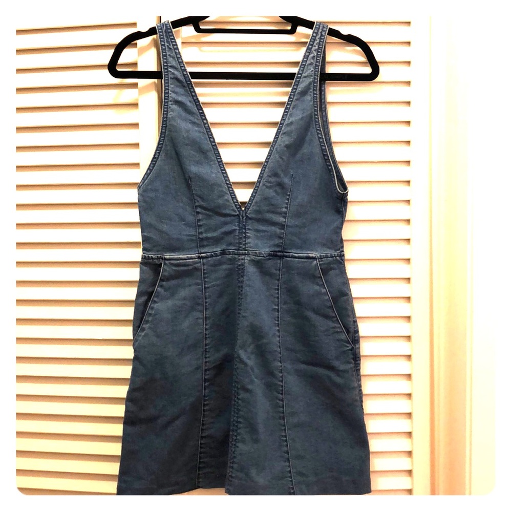 H&M denim deep-V pinafore mini dress